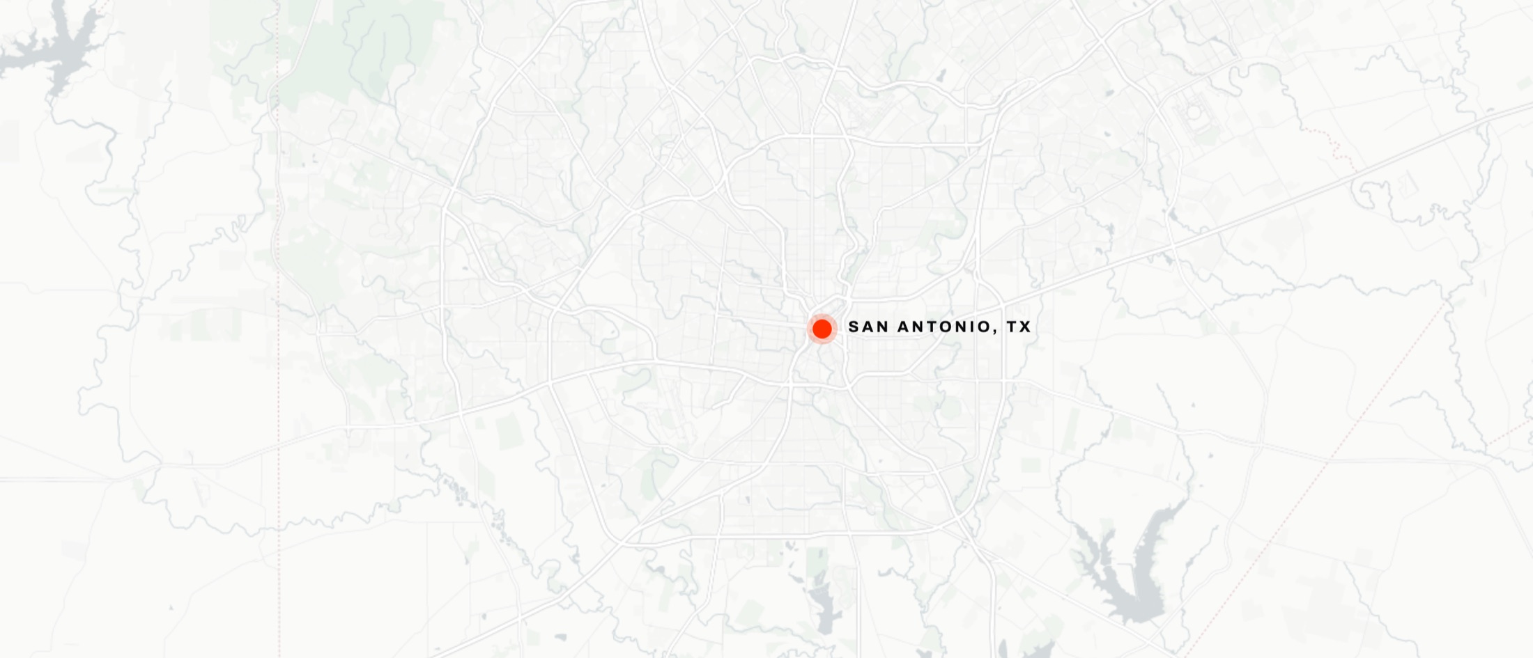 Minimal map of San Antonio, Texas, marked at the city centre