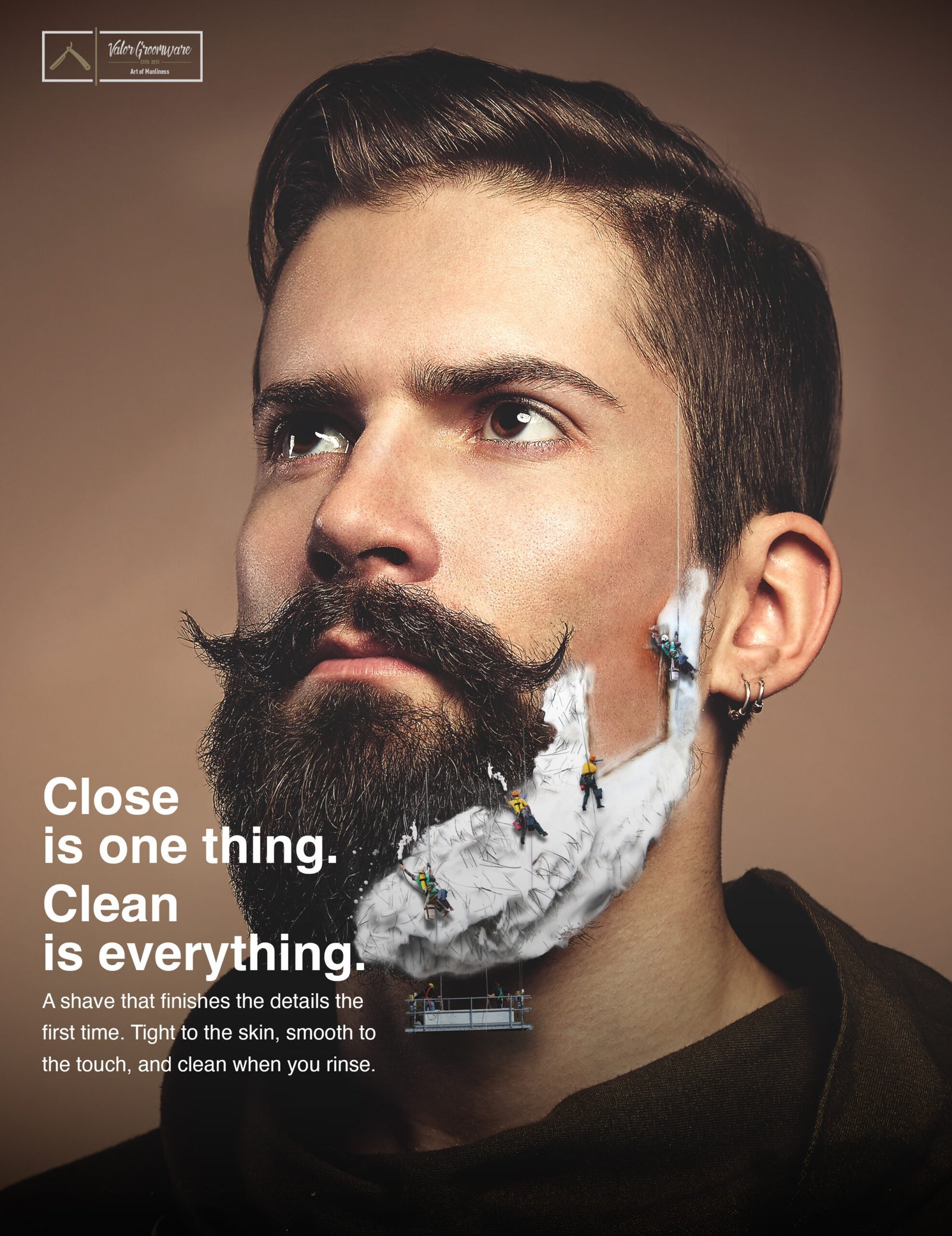 Valor Groomware campaign, forced perspective climber composition